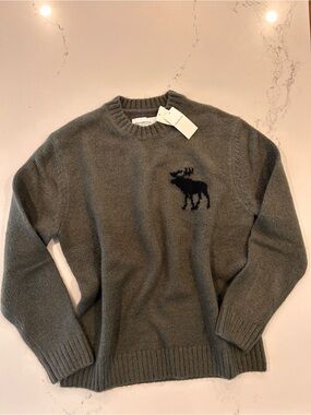 Abercrombie & Fitch Crewneck chunky Knit Sweater Olive Green Preppy Y2K 90s NWT